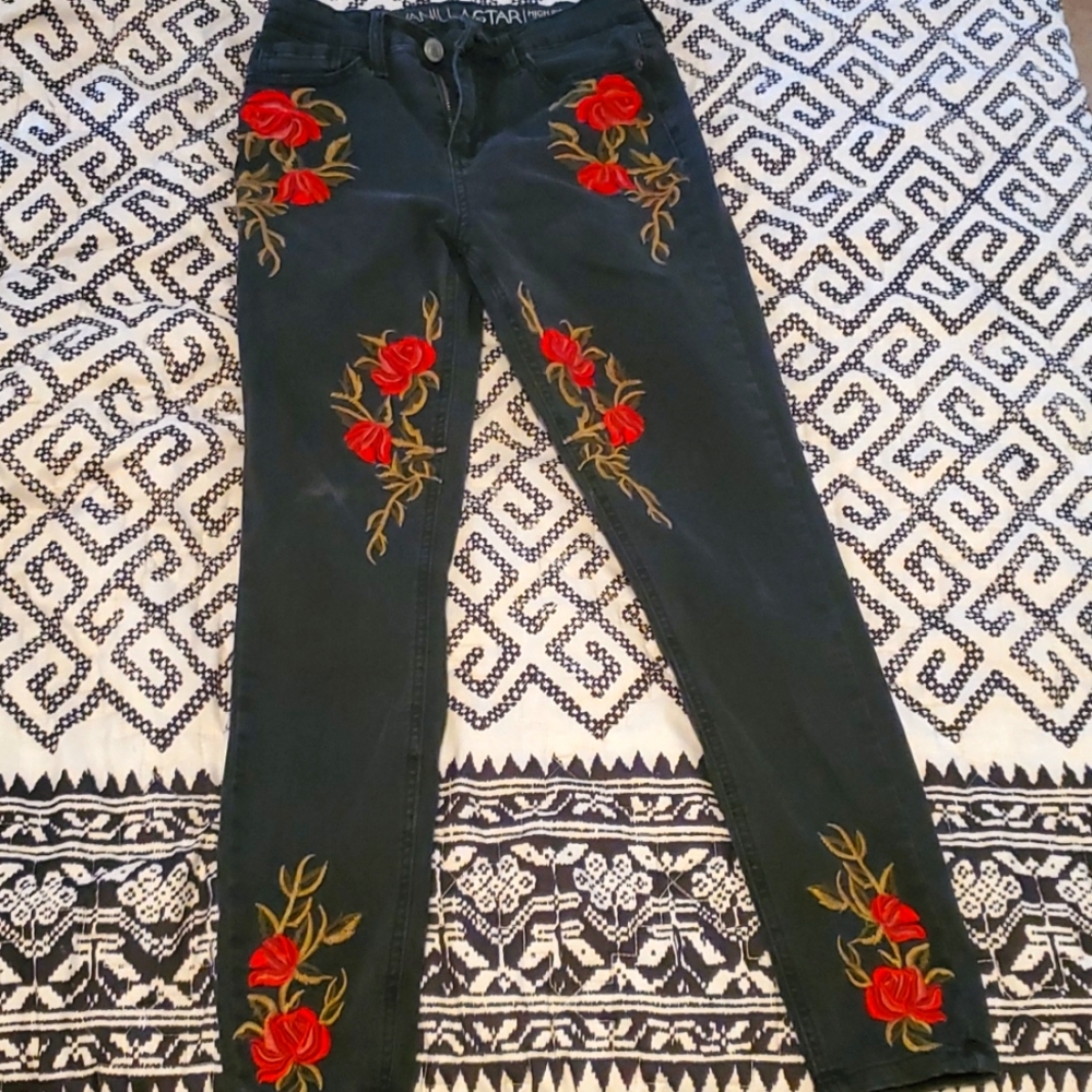 3 for $15 Embroidered Rose Skinny Jeans